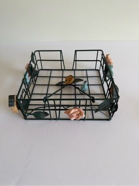 2000 ABC Distributing Y2K Metal Wire Napkin Holder Blue Birds Roses Cottage Core